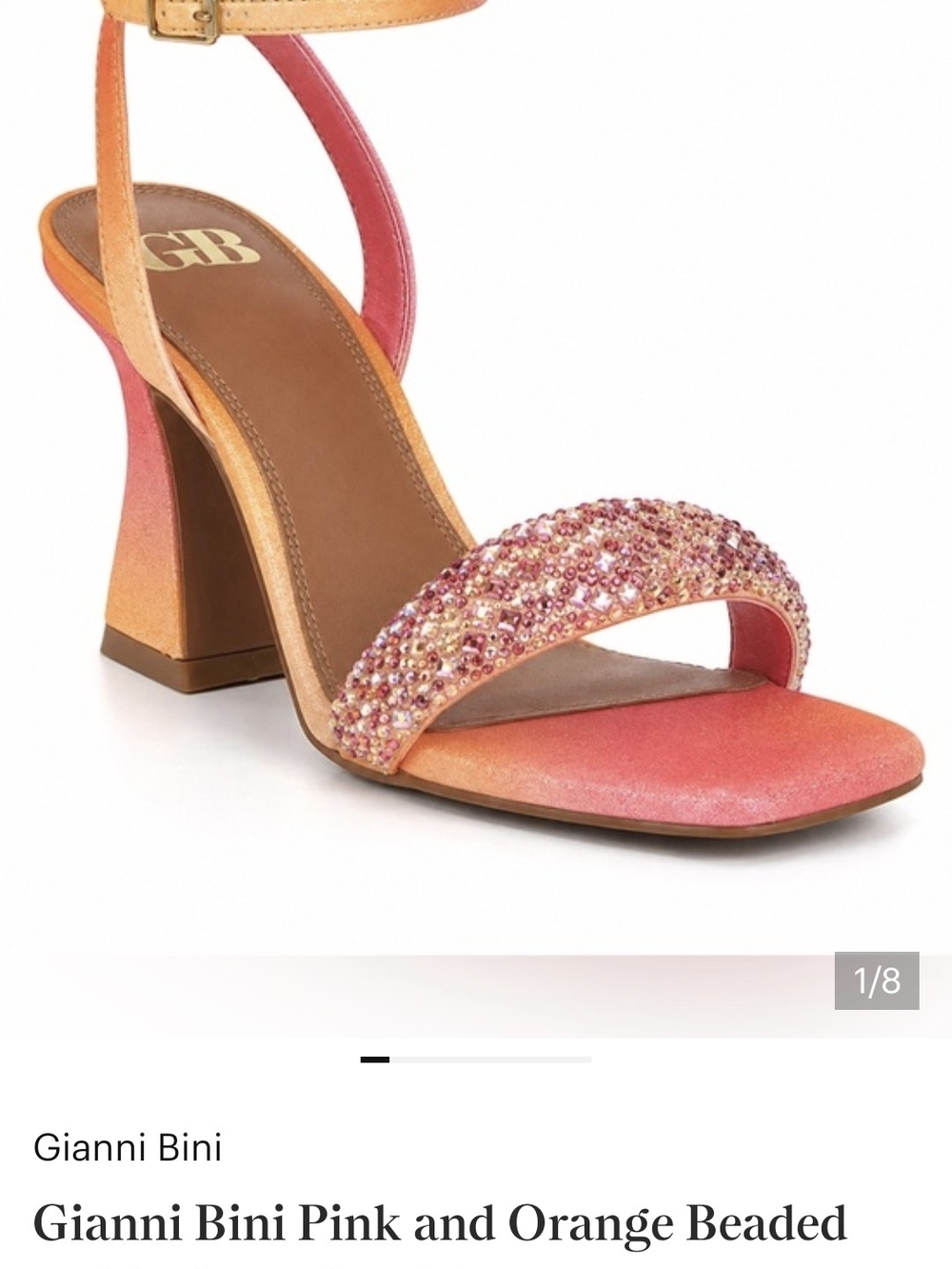 Gianni Bini Pink and Orange Beaded Ankle-Strap Sandal Size 9